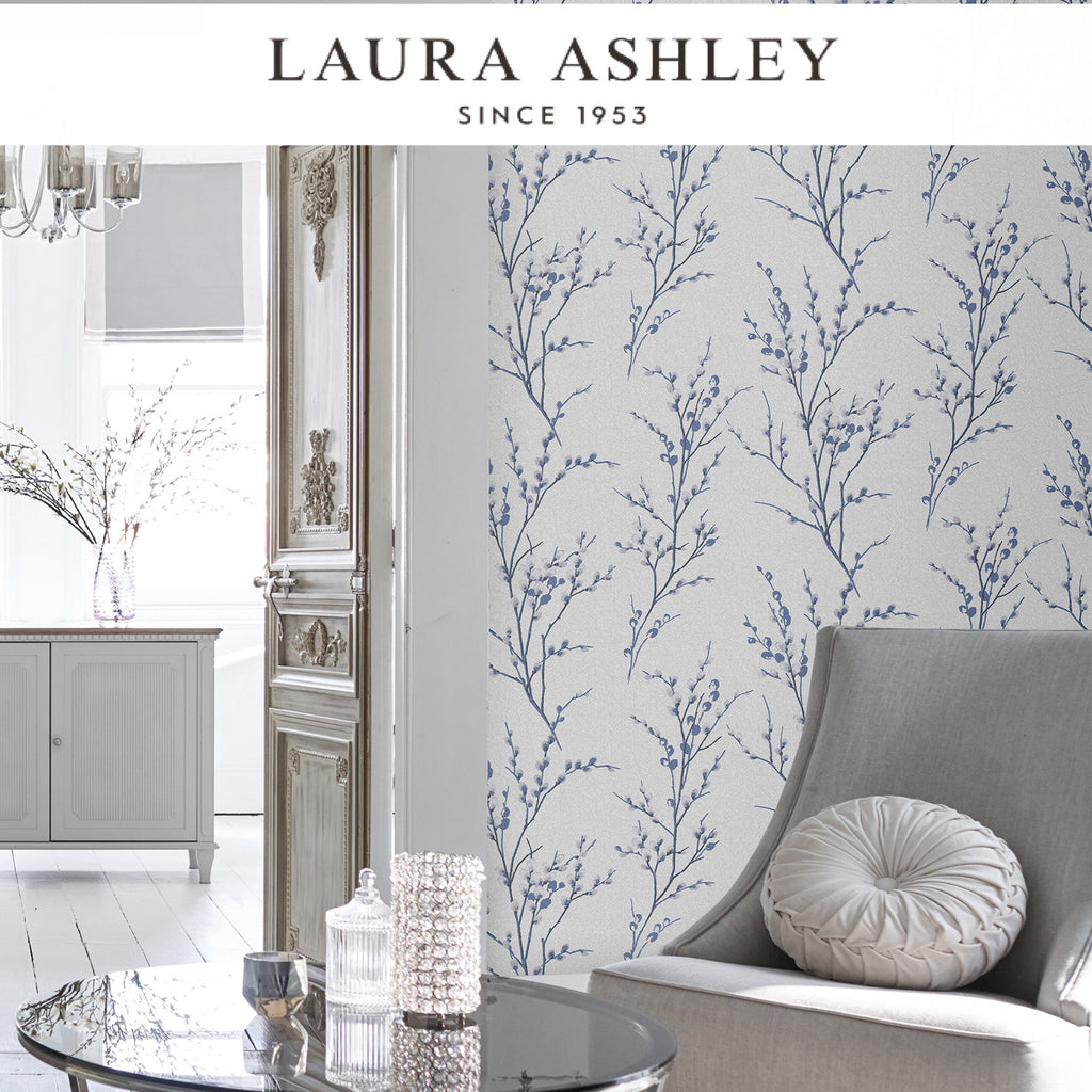 Laura Ashley Pussy Willow Off White and Midnight Wallpaper Available Exclusively at Designer Wallcoverings