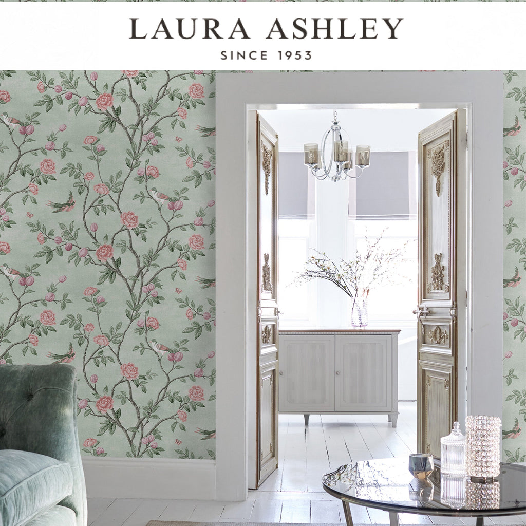 Laura Ashley Eglantine Eau de Nil Wallpaper Available Exclusively at Designer Wallcoverings