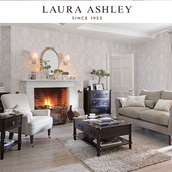 Laura Ashley Josette White and Dove Grey Wallcovering