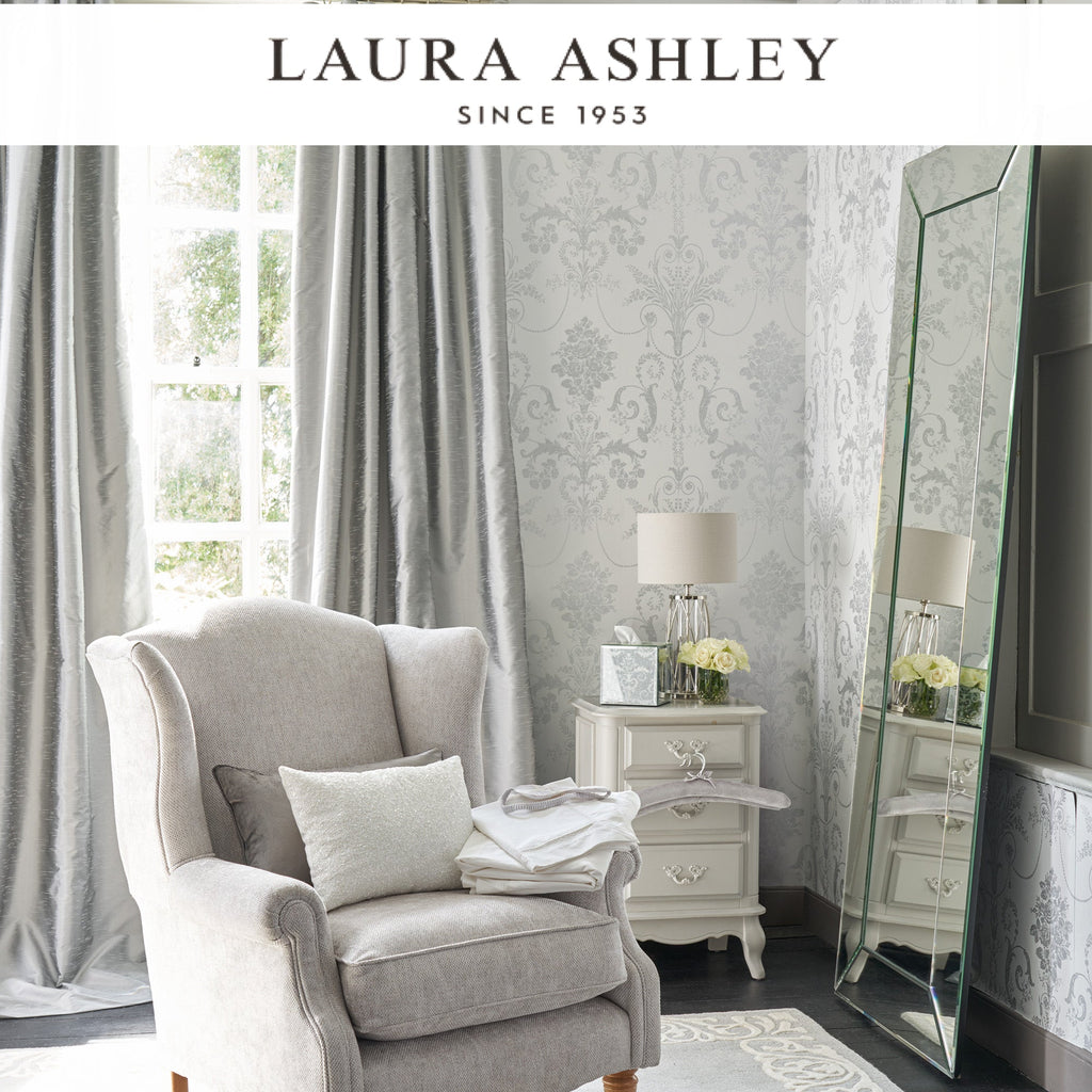 Laura Ashley Josette Metallic Silver Wallpaper Available Exclusively at Designer Wallcoverings