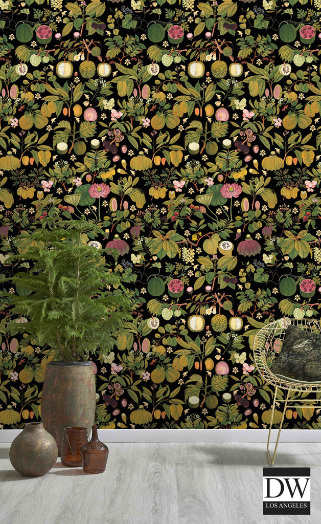 ASIAN FRUITS AND FLOWERS Anthracite - Designer Wallcoverings and Fabrics