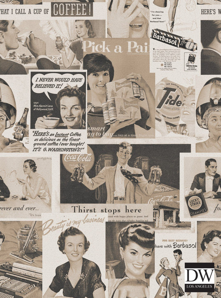 Retro Ads sepia - Designer Wallcoverings and Fabrics