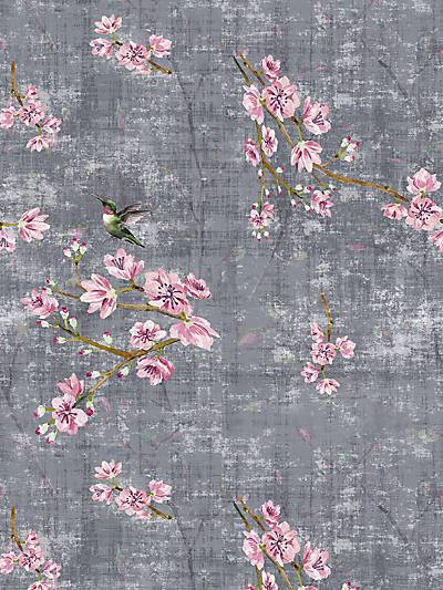 BLOSSOM FANTASIA-SHEER - CHARCOAL - Nicolette Mayer Fabrics - N4BL10-039 at Designer Wallcoverings and Fabrics, Your online resource since 2007