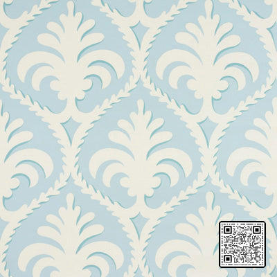  PALMETTE PAPER GREEN BLUE WHITE WALLCOVERING available exclusively at Designer Wallcoverings