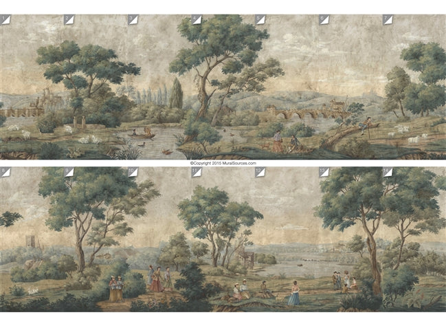 Et Cie River Britannica Antiqued Wall Mural Complete 14 Panel Set - Designer Wallcoverings and Fabrics