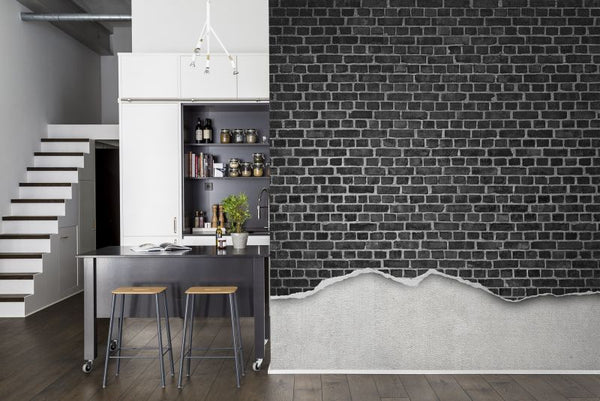 Well-Worn Brick Wall, black | Rebel Walls