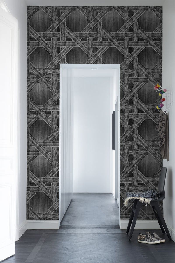 Denim Trellis, black | Rebel Walls