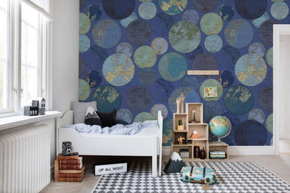 Globes Gathering, Blue | Rebel Walls