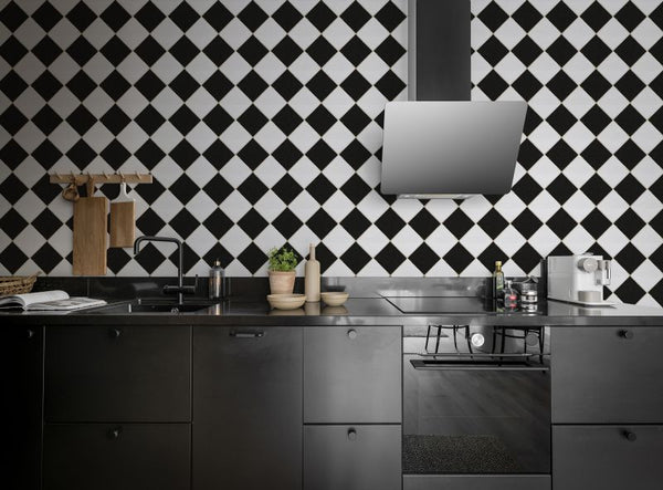 Checkered Tiles, Black & White | Rebel Walls