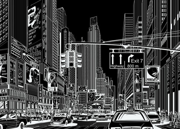 Cartoon City, black | Rebel Walls