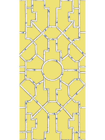 Baldwin Bamboo - Cream & Blue On Yellow Wallpaper | Scalamandre 