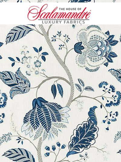 PALAMPORE EMBROIDERY - PORCELAIN - Scalamandre Fabrics, Fabrics - 27175-002 at Designer Wallcoverings and Fabrics, Your online resource since 2007