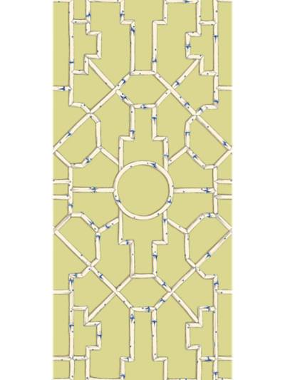 Baldwin Bamboo - Cream & Blue On Lettuce Wallpaper | Scalamandre 