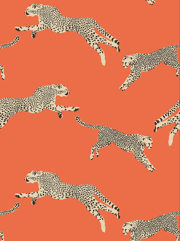 Scalamandre Leaping Cheetah Wallcovering - Clementine Orange