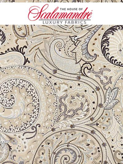 MALABAR PAISLEY EMBROIDERY - FLAX - FABRIC - 27124-003 at Designer Wallcoverings and Fabrics, Your online resource since 2007
