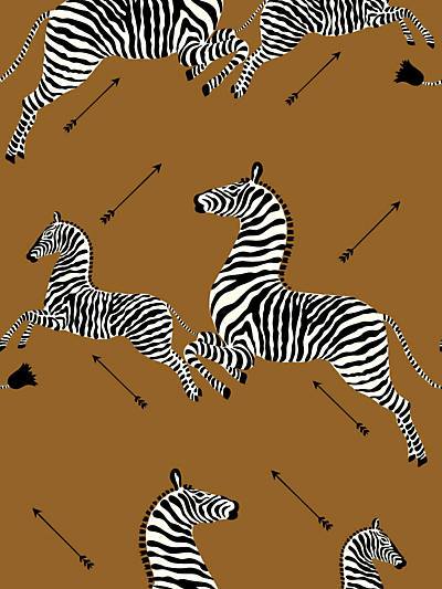Zebras Vinyl Wallpaper - Safari Brown | Scalamandre Wallpaper | Scalamandre 