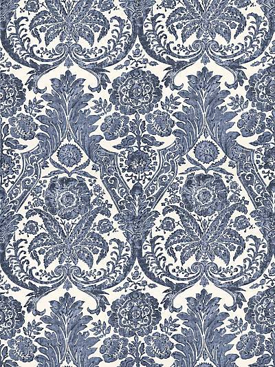 Luciana Damask Print - Denim Wallpaper | Scalamandre 