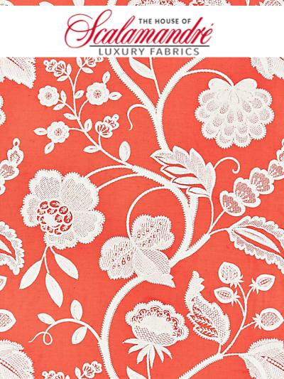KENSINGTON EMBROIDERY - CORAL - Scalamandre Fabrics, Fabrics - 27151-004 at Designer Wallcoverings and Fabrics, Your online resource since 2007