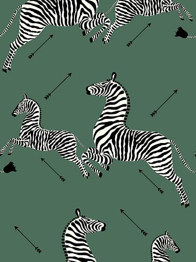 Zebras - Serengeti Green | Scalamandre Wallcovering | Scalamandre