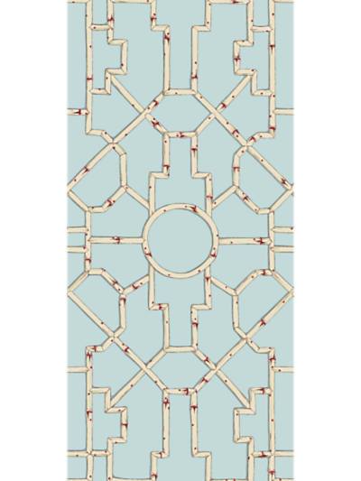 Baldwin Bamboo - Cream & Red On Aqua Wallpaper | Scalamandre 
