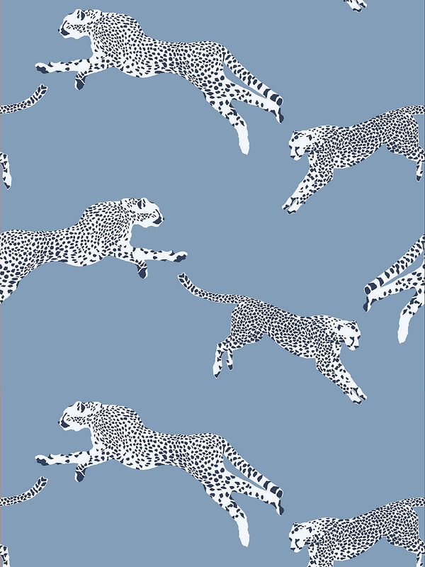 Scalamandre Leaping Cheetah Wallcovering - Cloud Nine Blue Grey