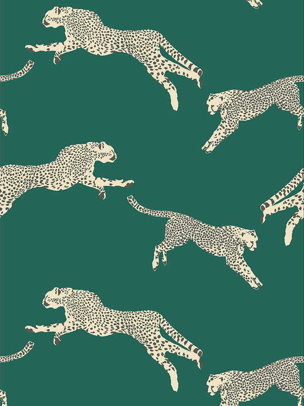 Scalamandre Leaping Cheetah Wallcovering - Ever Green
