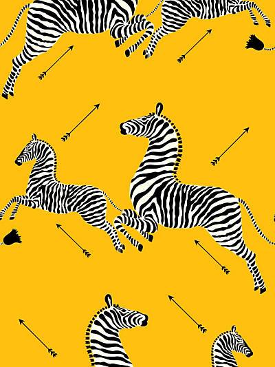 Zebras Vinyl Wallpaper - Yellow | Scalamandre Wallpaper | Scalamandre 