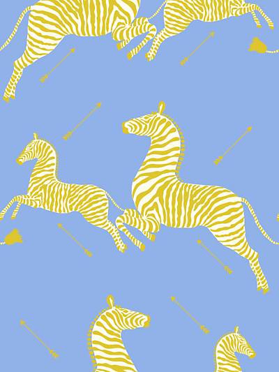 Zebras Vinyl - Periwinkle | Scalamandre Wallcovering | Scalamandre