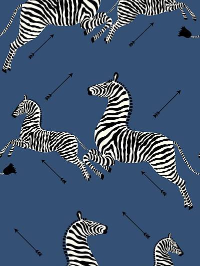 Zebras Vinyl Wallpaper - Denim | Scalamandre Wallpaper | Scalamandre 