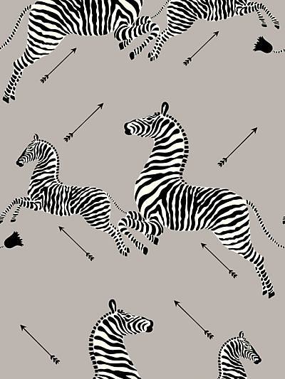 Zebras Vinyl Wallpaper - Silver | Scalamandre Wallpaper | Scalamandre 