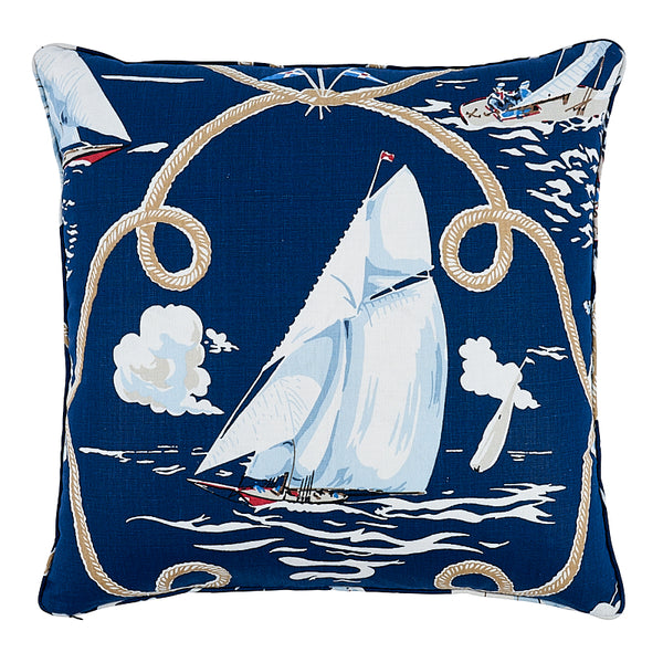 Summer Regatta Linen 24" Pillow Navy | Schumacher Pillows