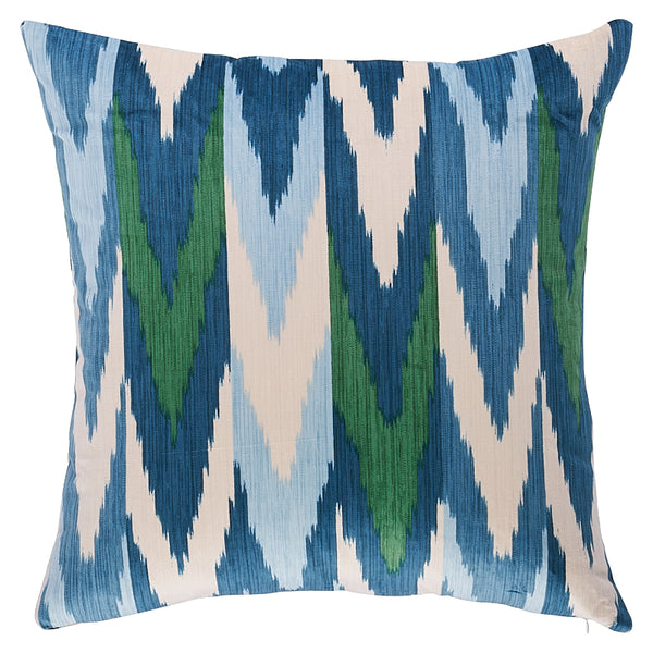 Kashgar Velvet Ikat 20" Pillow Peacock&Emerald | Schumacher Pillows