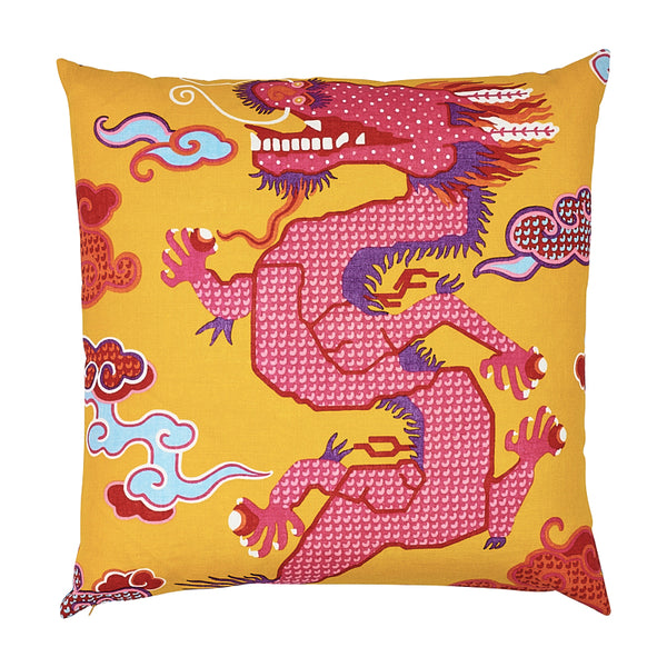 Magical Ming Dragon 20" Pillow Yellow & Red