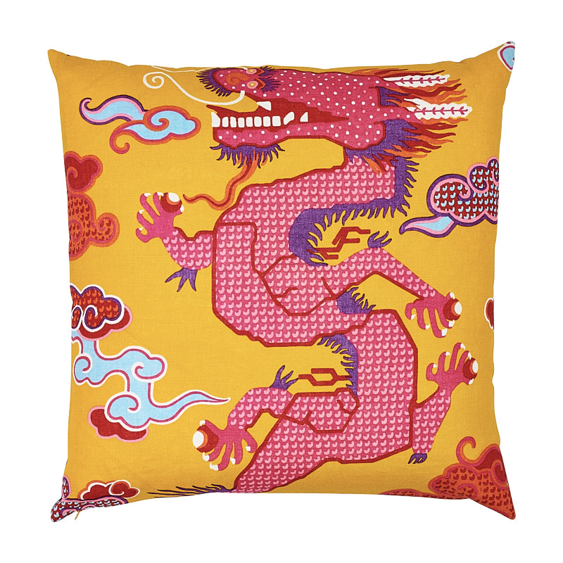 Magical Ming Dragon 20" Pillow Yellow & Red