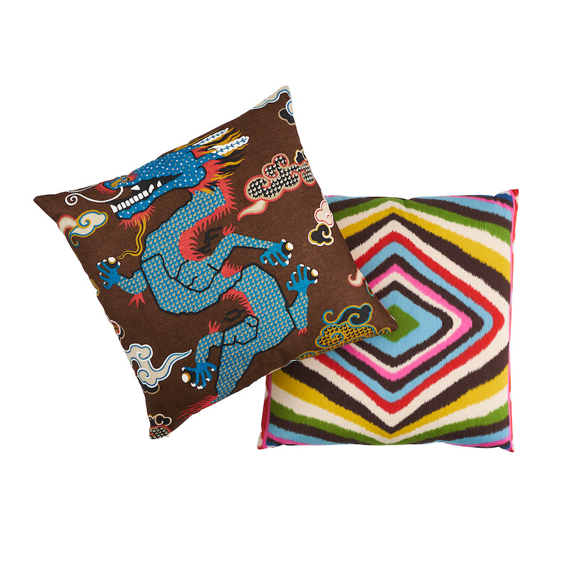 MAGICAL MING DRAGON 20" PILLOW Brown&Blue