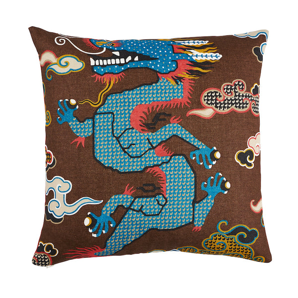 Magical Ming Dragon 20" Pillow Brown&Blue | Schumacher Pillows