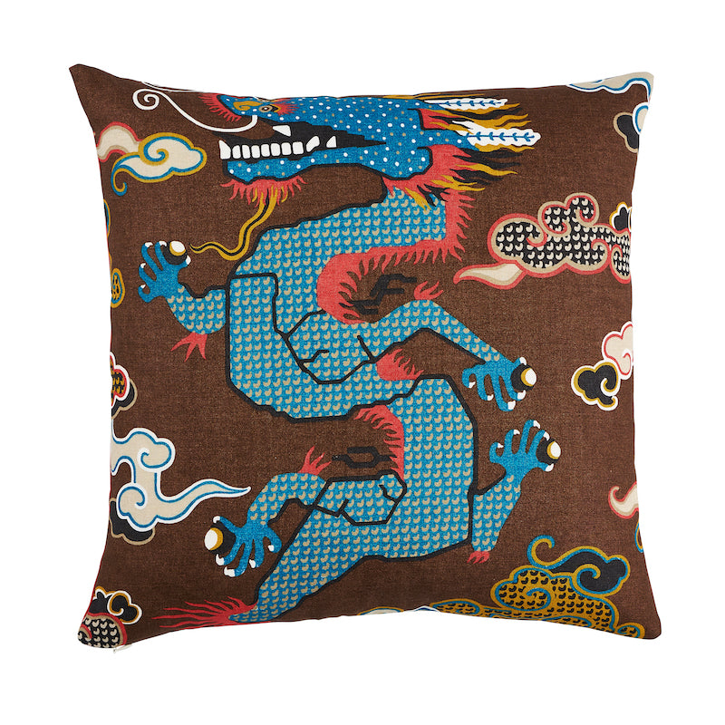 MAGICAL MING DRAGON 20" PILLOW Brown&Blue