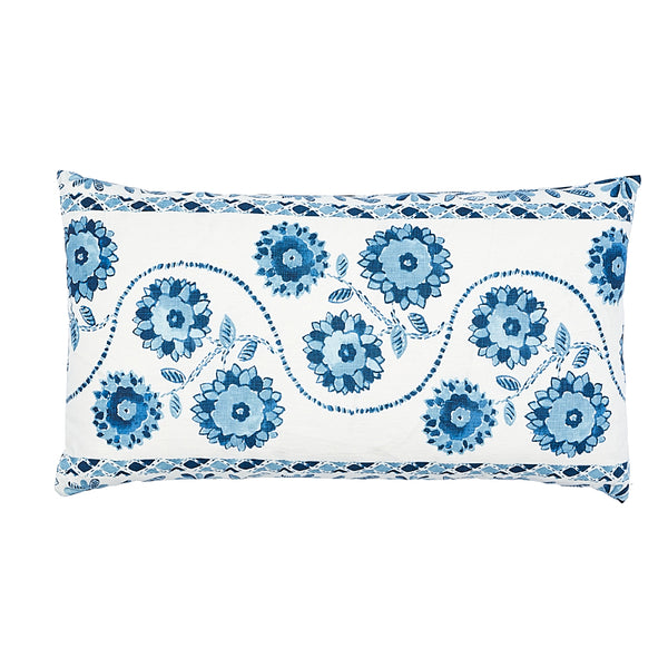 Zinnia Hndmade Print Pillow Blue | Schumacher Pillows