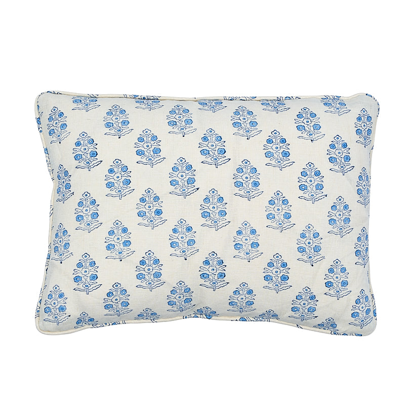 Aditi Hand Blocked Print Pillow Blue & White