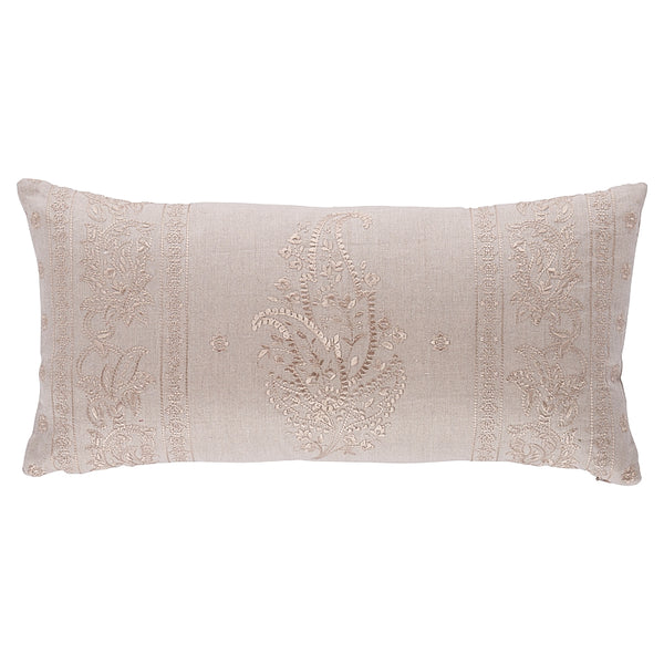 Jaipur Linen Embroidery Pillow Flax | Schumacher Pillows