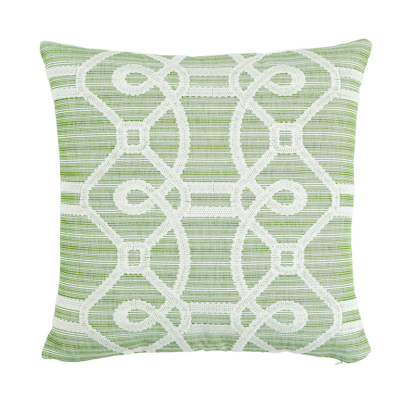 Ziz Embroidery 18" Pillow Green & White
