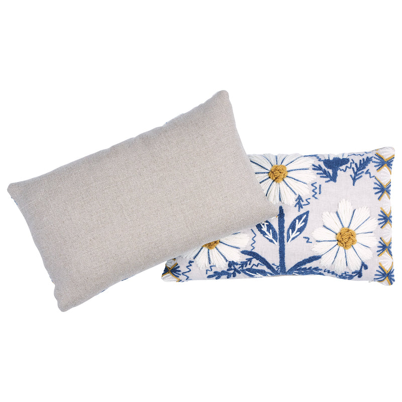 MARGUERITE EMBROIDERY PILLOW Blue&Ochre
