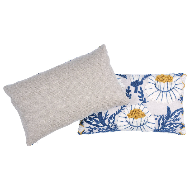 MARGUERITE EMBROIDERY PILLOW Blue&Ochre