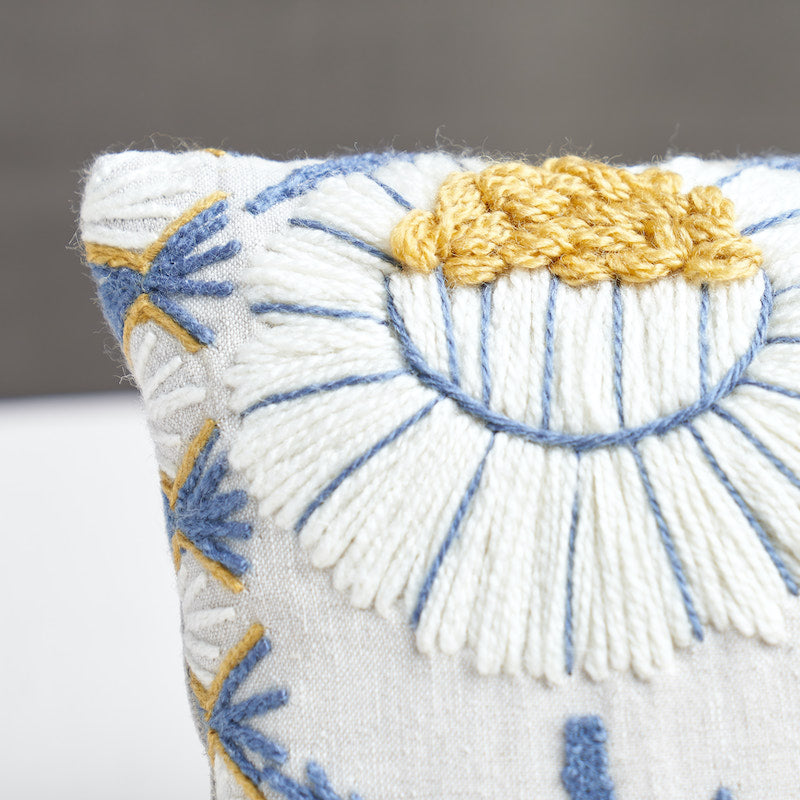 MARGUERITE EMBROIDERY PILLOW Blue&Ochre