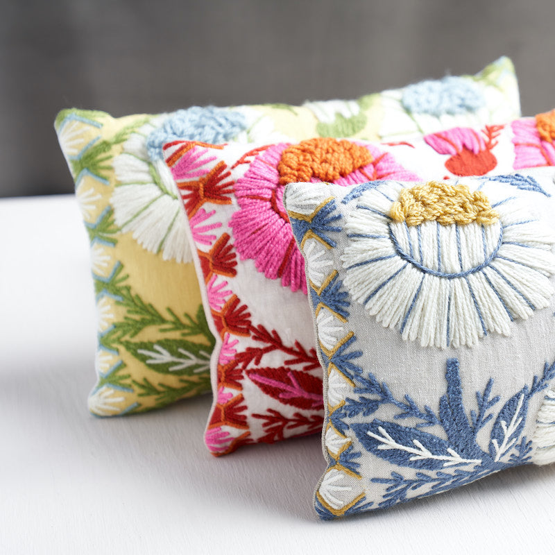 MARGUERITE EMBROIDERY PILLOW Blue&Ochre