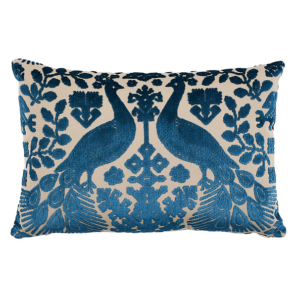Pavone Velvet Pillow Peacock&Sand | Schumacher Pillows