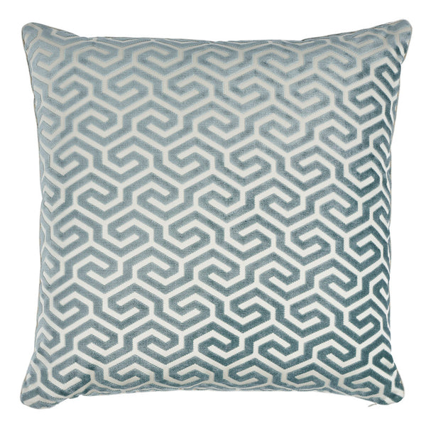 Ming Fret Velvet 22" Pillow Mineral&White | Schumacher Pillows