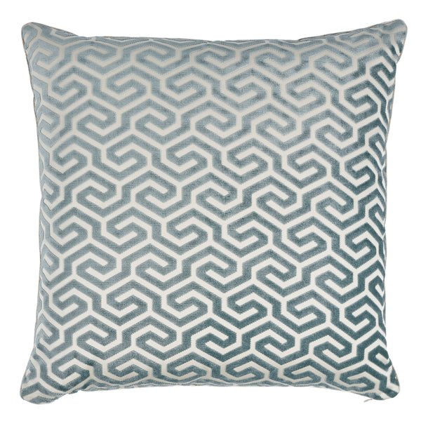 Ming Fret Velvet 24" Pillow Mineral&White | Schumacher Pillows
