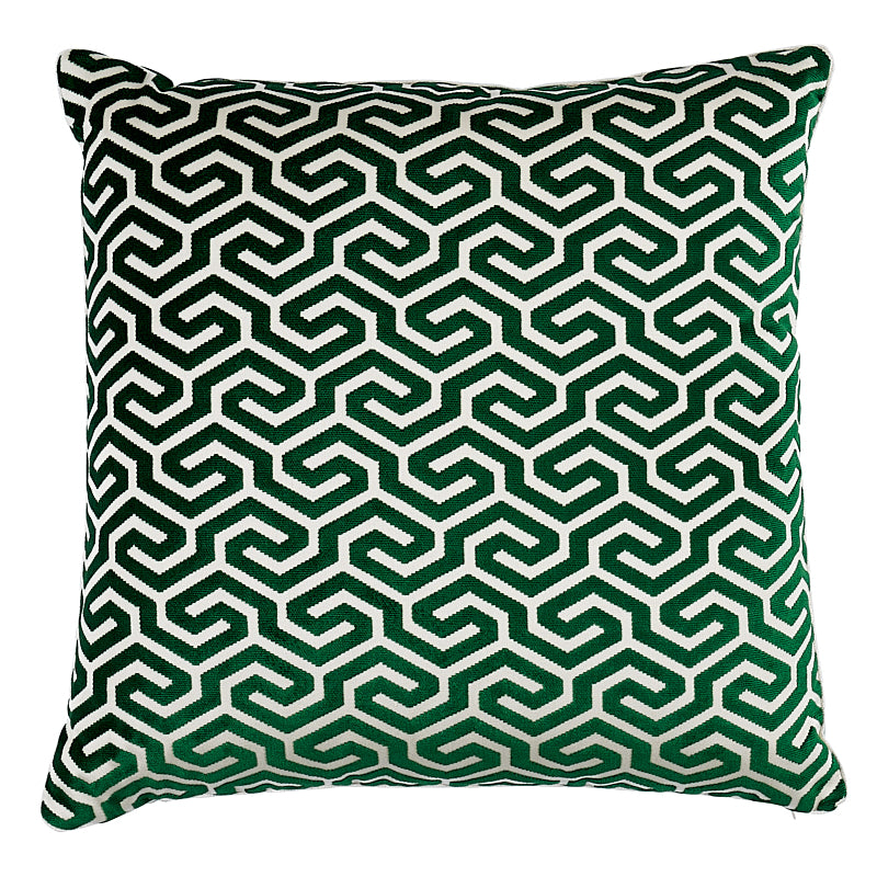 Ming Fret Velvet 18" Pillow Emerald