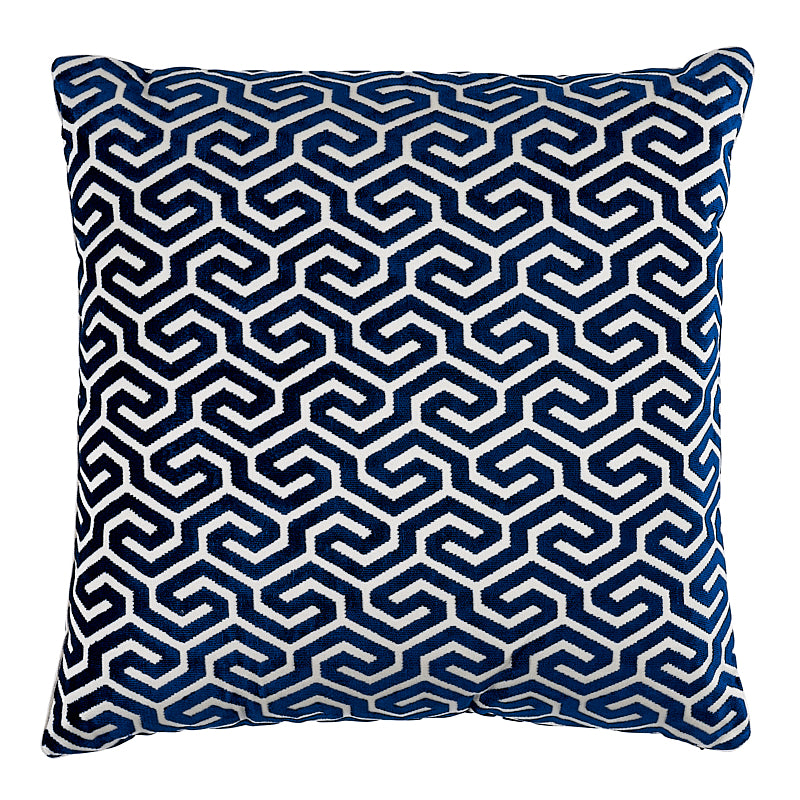 Ming Fret Velvet 18" Pillow Navy